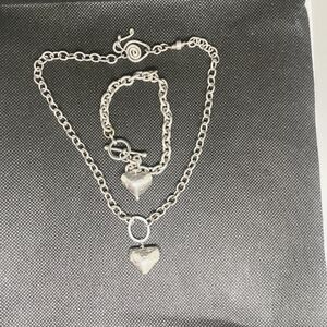 Custom-made Silver Heart Charm Necklace and Bracelet Set